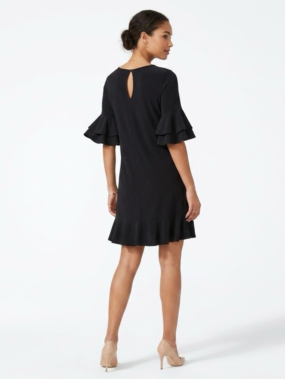 Lou & Grey Anthropologie Black Shift Dress Womens XS T-Shirt Flounce Ruffle Hem